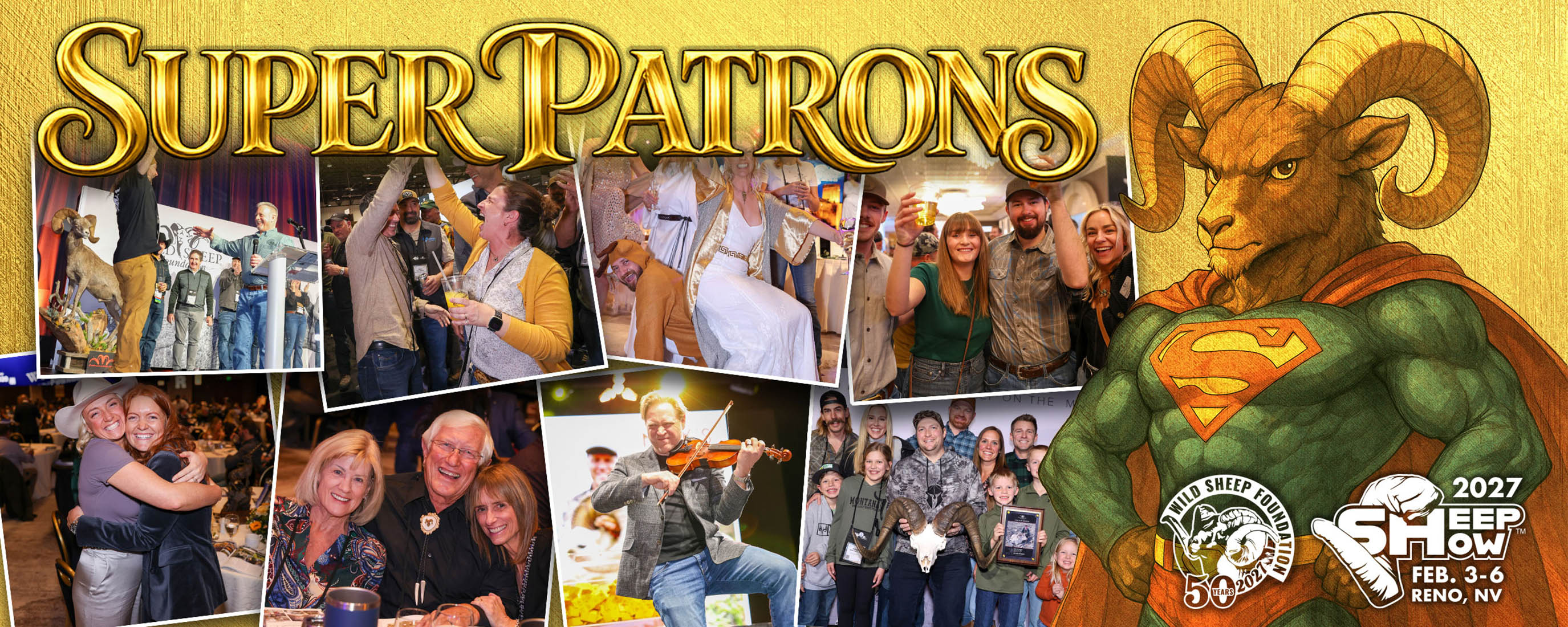 Photo collage from Sheep Show with the Super Patrons Logo